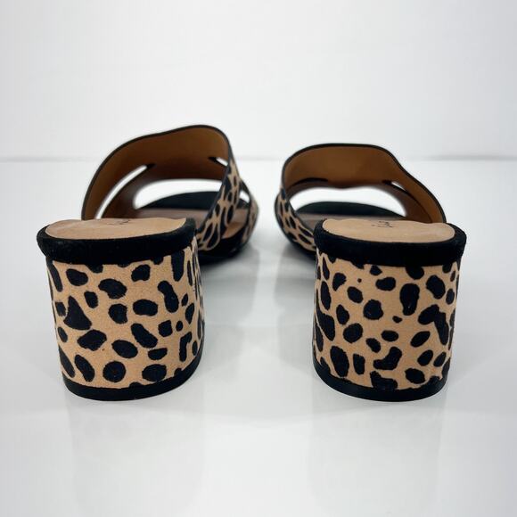 QUPID Leopard Print Cut-Out Slide Sandals Tan Black Block Heel Women's Size 7 - Picture 5 of 8